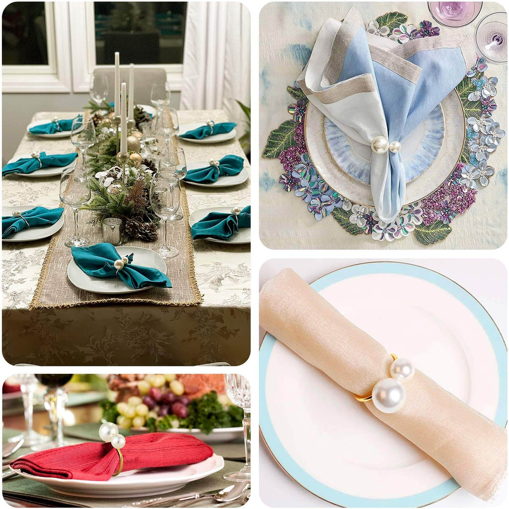 10 Pack Gold Pearl Metal Napkin Holders Dining Table Decor, Elegant Round Wedding Napkin Rings - 2.5" - Bell Racket Store