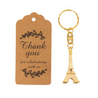 10 Pack Gold Plastic Paris Eiffel Tower Keychain Wedding Favors, 4" Bridal Shower Party Souvenirs With Thank You Tag - Bell Racket Store