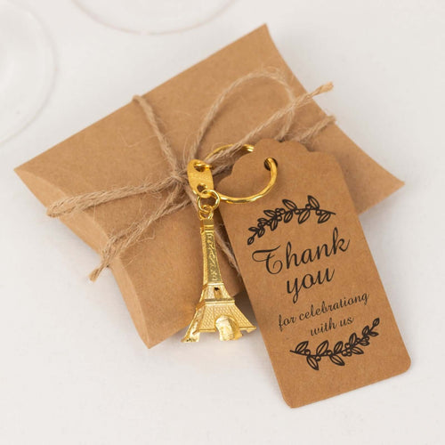 10 Pack Gold Plastic Paris Eiffel Tower Keychain Wedding Favors, 4" Bridal Shower Party Souvenirs With Thank You Tag - Bell Racket Store