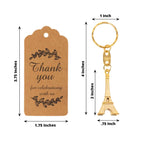10 Pack Gold Plastic Paris Eiffel Tower Keychain Wedding Favors, 4" Bridal Shower Party Souvenirs With Thank You Tag - Bell Racket Store