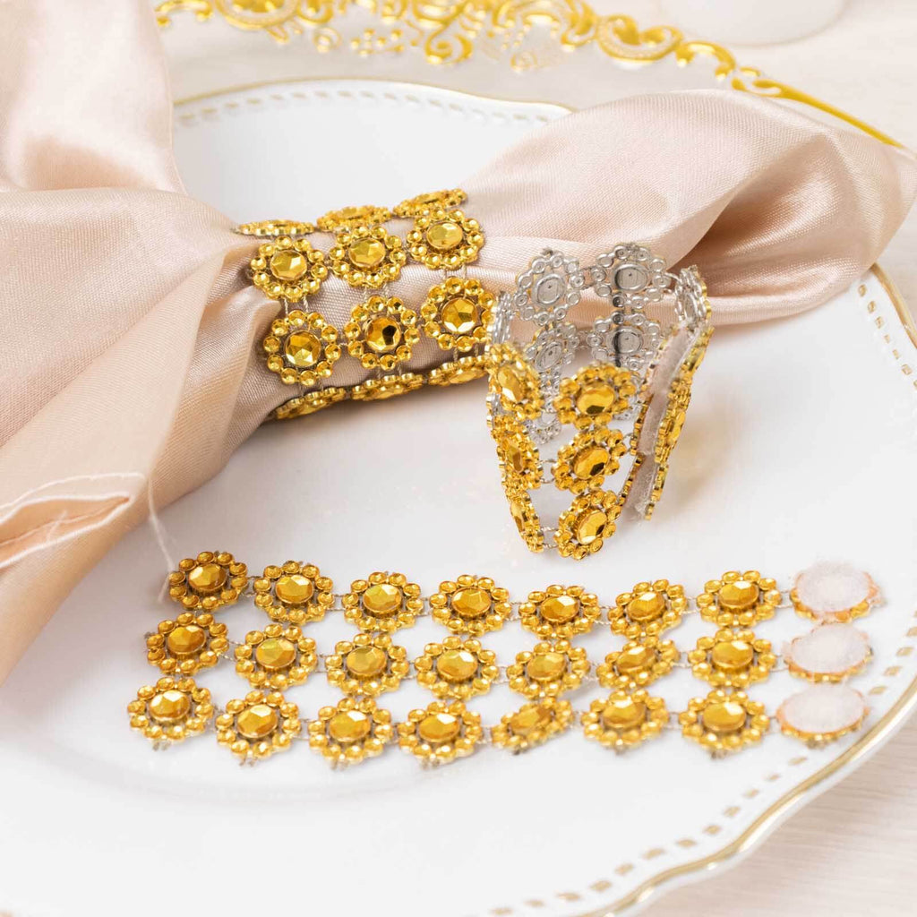 10 Pack Gold Sunflower Diamond Rhinestones Napkin Holders With Velcro, Elegant Wedding Napkin Rings - Bell Racket Store