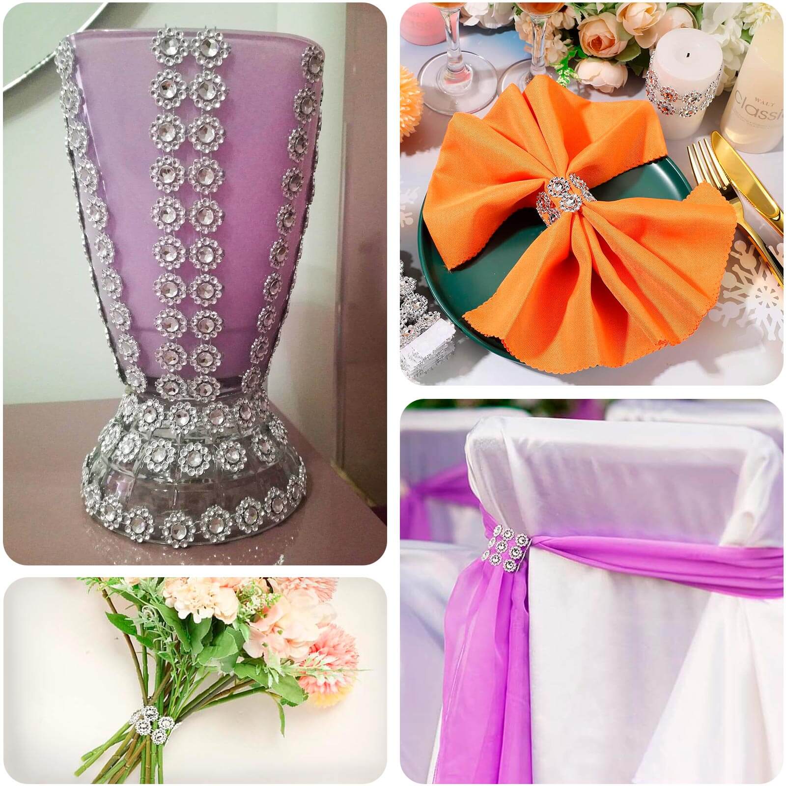 10 Pack Gold Sunflower Diamond Rhinestones Napkin Holders With Velcro, Elegant Wedding Napkin Rings - Bell Racket Store