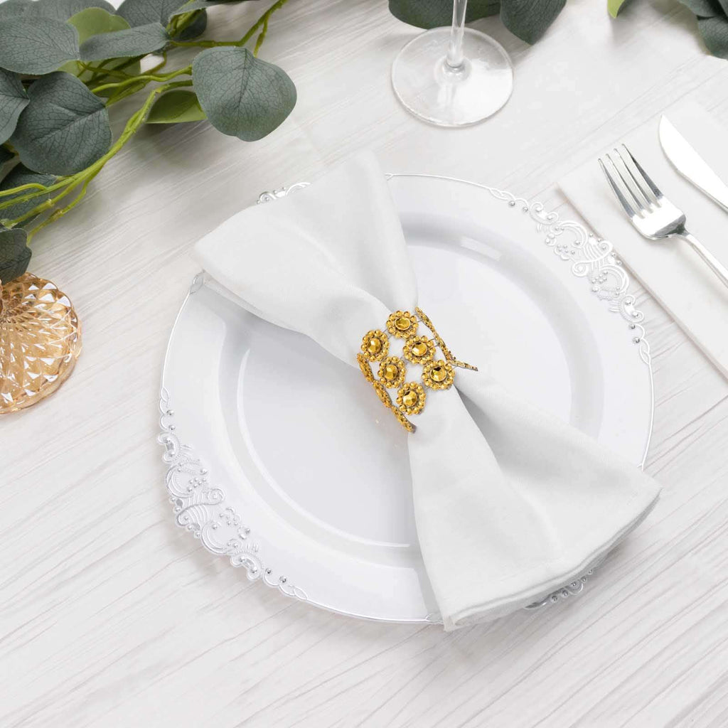 10 Pack Gold Sunflower Diamond Rhinestones Napkin Holders With Velcro, Elegant Wedding Napkin Rings - Bell Racket Store