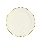 10 - Pack Ivory Plastic Dessert Plates â€“ 8" Round with Gold Beaded Rim, Disposable for Parties & Events - Bell Racket Store