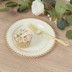 10 - Pack Ivory Plastic Dessert Plates â€“ 8" Round with Gold Beaded Rim, Disposable for Parties & Events - Bell Racket Store