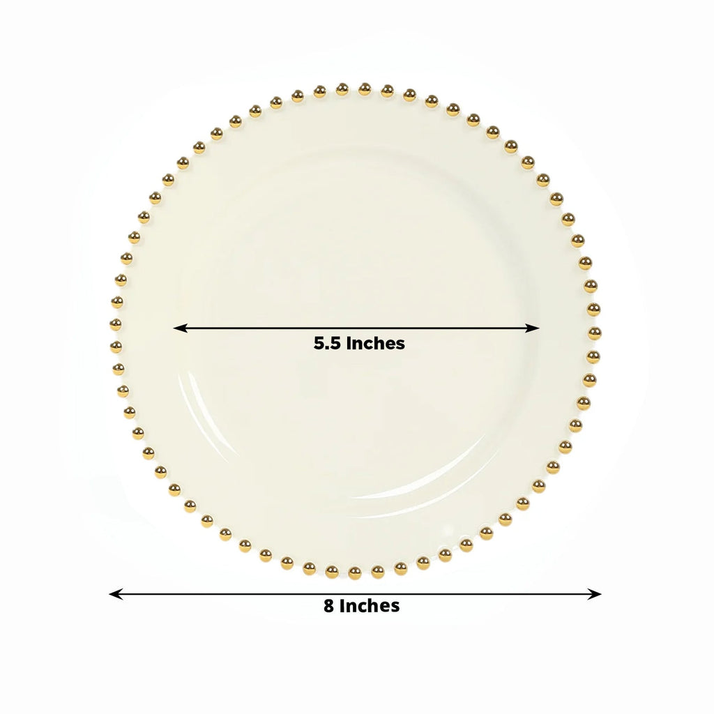 10 - Pack Ivory Plastic Dessert Plates â€“ 8" Round with Gold Beaded Rim, Disposable for Parties & Events - Bell Racket Store