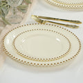 10 - Pack Ivory Plastic Dessert Plates â€“ 8" Round with Gold Beaded Rim, Disposable for Parties & Events - Bell Racket Store