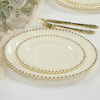 10 - Pack Ivory Plastic Dessert Plates â€“ 8" Round with Gold Beaded Rim, Disposable for Parties & Events - Bell Racket Store
