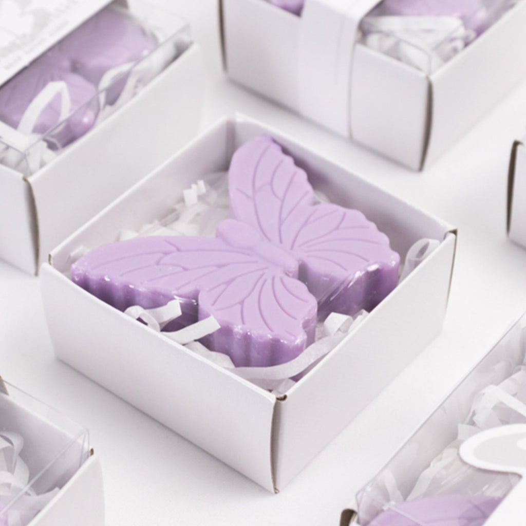 10 Pack Lavender Butterfly Unscented Soap Baby Shower Favors with Gift Boxes, Pre - Packed Bridal Shower Wedding Souvenirs - 2" - Bell Racket Store
