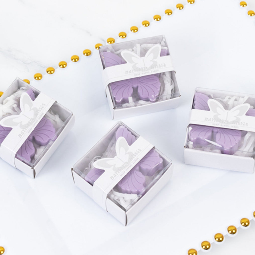 10 Pack Lavender Butterfly Unscented Soap Baby Shower Favors with Gift Boxes, Pre - Packed Bridal Shower Wedding Souvenirs - 2" - Bell Racket Store