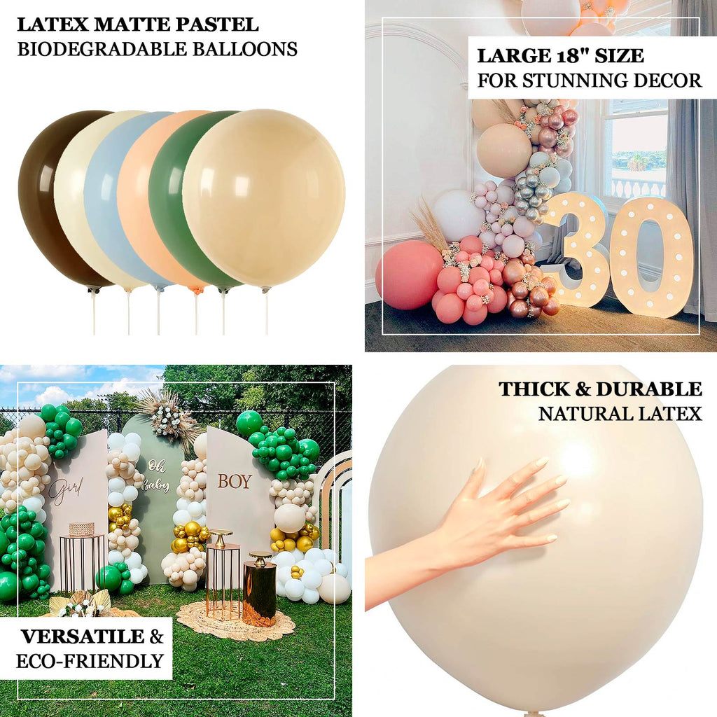 10 Pack Matte Pastel Cinnamon Brown Biodegradable Balloons 18", Round Eco - friendly Thick Latex Party Balloons - Bell Racket Store