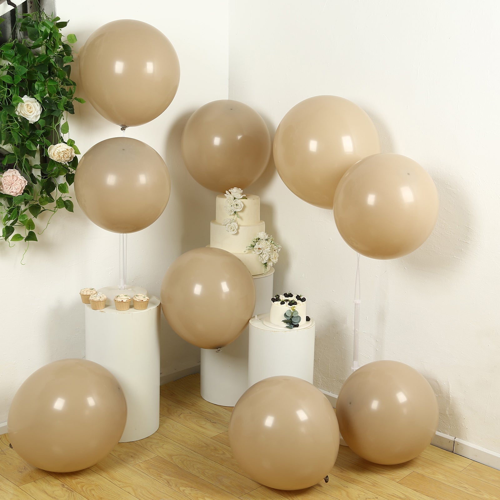10 Pack Matte Pastel Taupe Biodegradable Balloons 18", Round Eco - friendly Thick Latex Party Balloons - Bell Racket Store