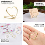 10 - Pack Metal Card Holder Stands Double Heart Design Gold - Table Number Stands and Wedding Place Card Menu Clips 1" - Bell Racket Store