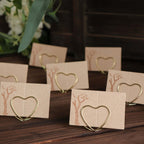 10 - Pack Metal Card Holder Stands Double Heart Design Gold - Table Number Stands and Wedding Place Card Menu Clips 1" - Bell Racket Store