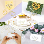 10 - Pack Metal Card Holder Stands Double Heart Design Gold - Table Number Stands and Wedding Place Card Menu Clips 1" - Bell Racket Store