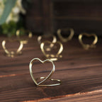 10 - Pack Metal Card Holder Stands Double Heart Design Gold - Table Number Stands and Wedding Place Card Menu Clips 1" - Bell Racket Store