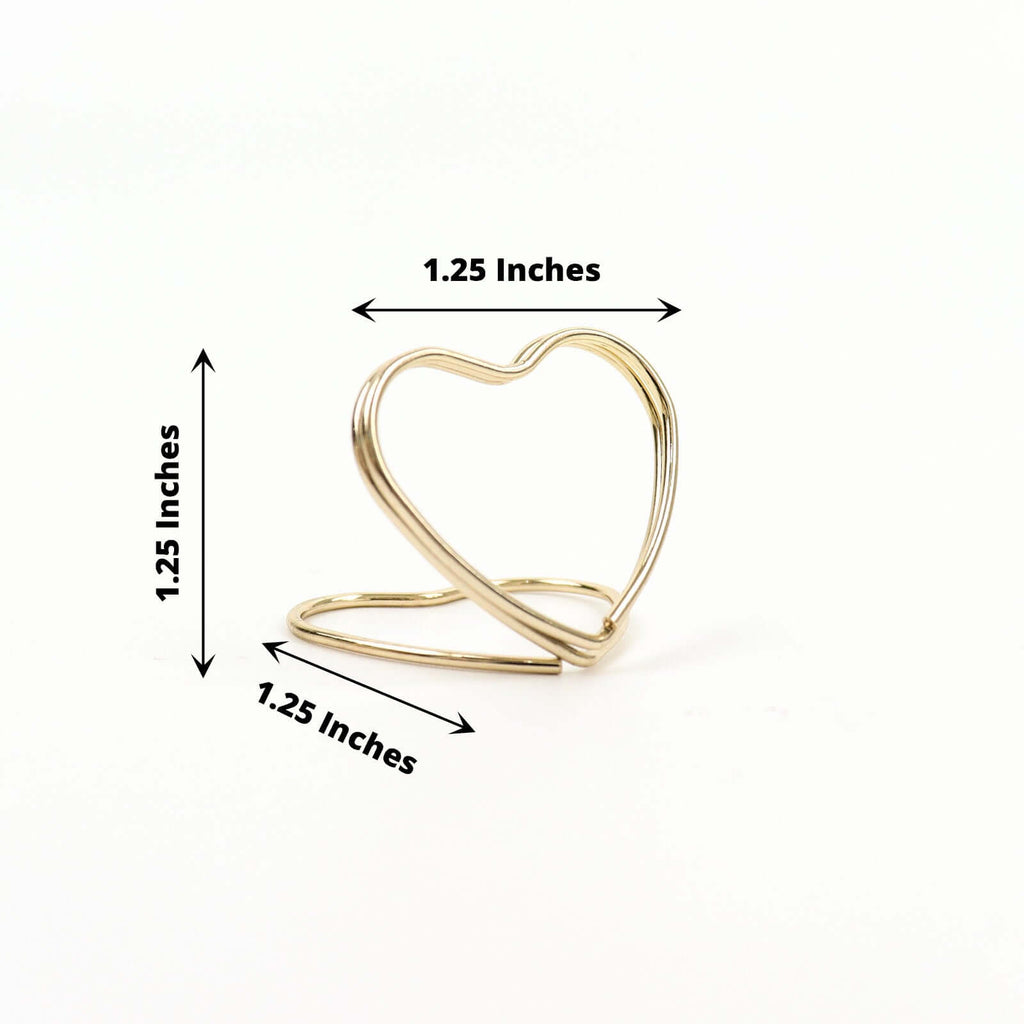 10 - Pack Metal Card Holder Stands Double Heart Design Gold - Table Number Stands and Wedding Place Card Menu Clips 1" - Bell Racket Store