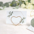10 - Pack Metal Card Holder Stands Double Heart Design Gold - Table Number Stands and Wedding Place Card Menu Clips 1" - Bell Racket Store