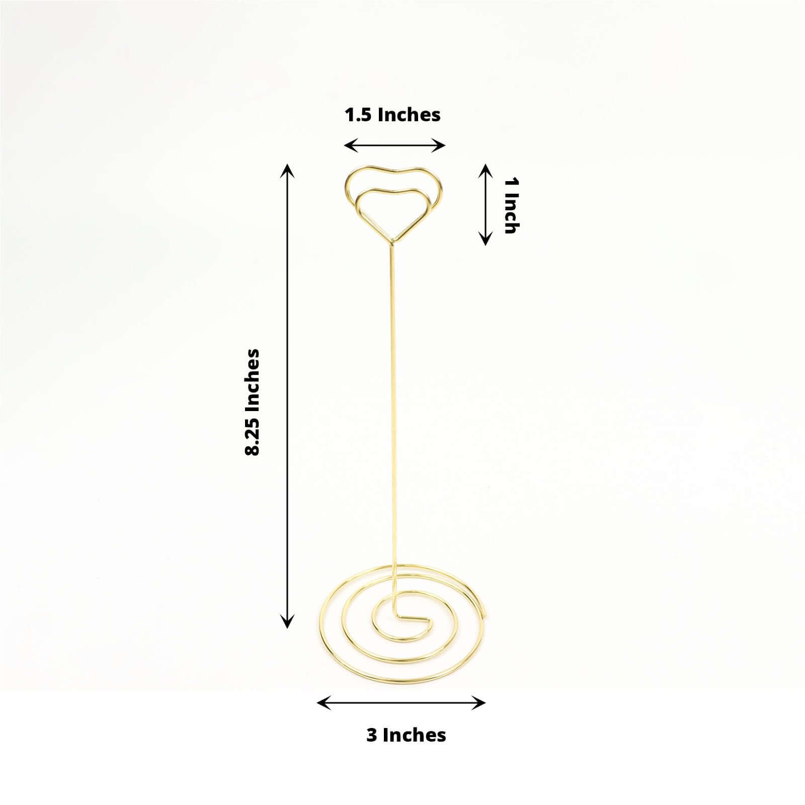10 - Pack Metal Card Holder Stands Heart Design Gold - Table Number Stands and Wedding Place Card Menu Clips 8" - Bell Racket Store