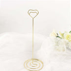10 - Pack Metal Card Holder Stands Heart Design Gold - Table Number Stands and Wedding Place Card Menu Clips 8" - Bell Racket Store