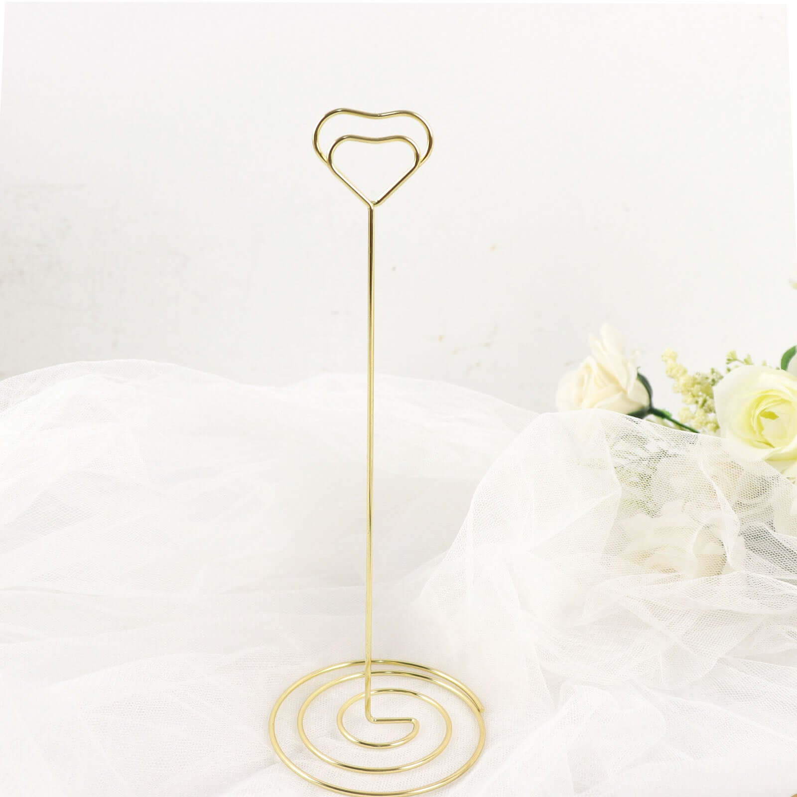 10 - Pack Metal Card Holder Stands Heart Design Gold - Table Number Stands and Wedding Place Card Menu Clips 8" - Bell Racket Store
