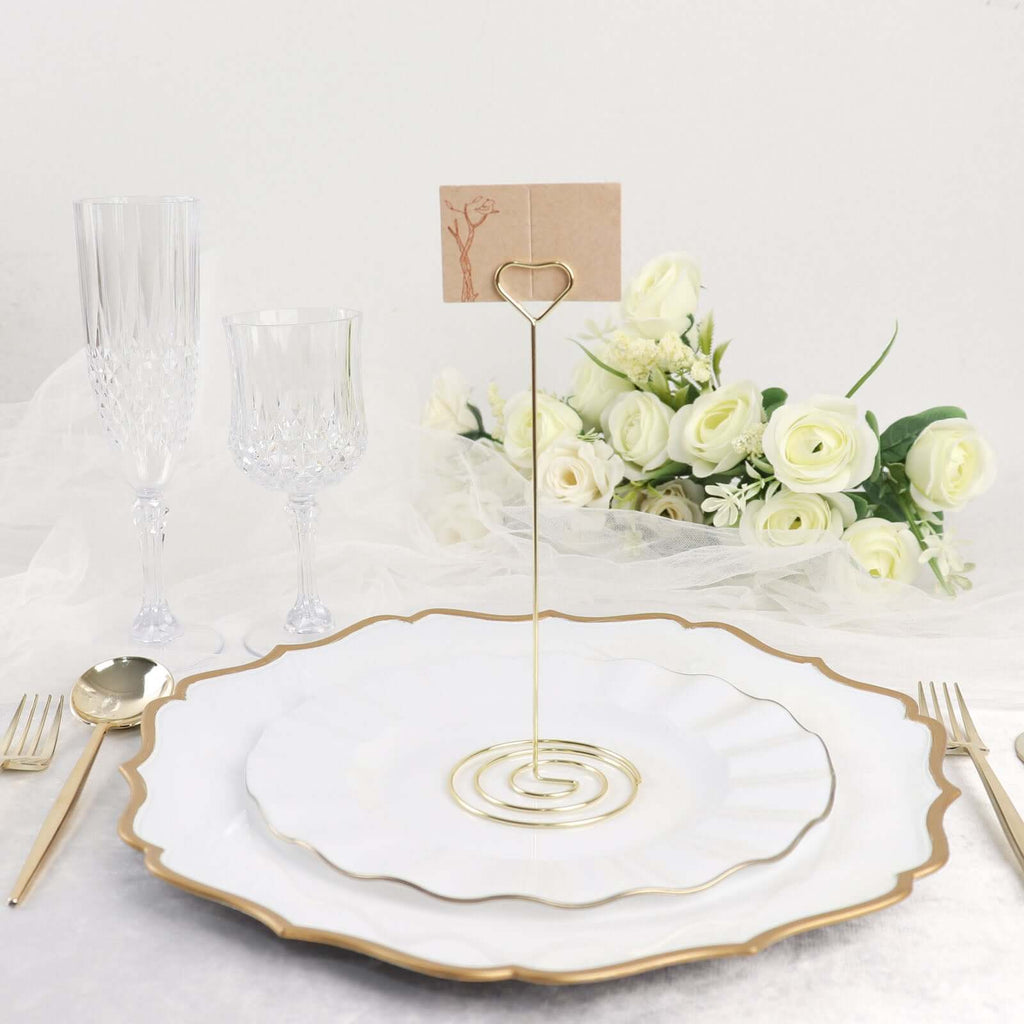 10 - Pack Metal Card Holder Stands Heart Design Gold - Table Number Stands and Wedding Place Card Menu Clips 8" - Bell Racket Store
