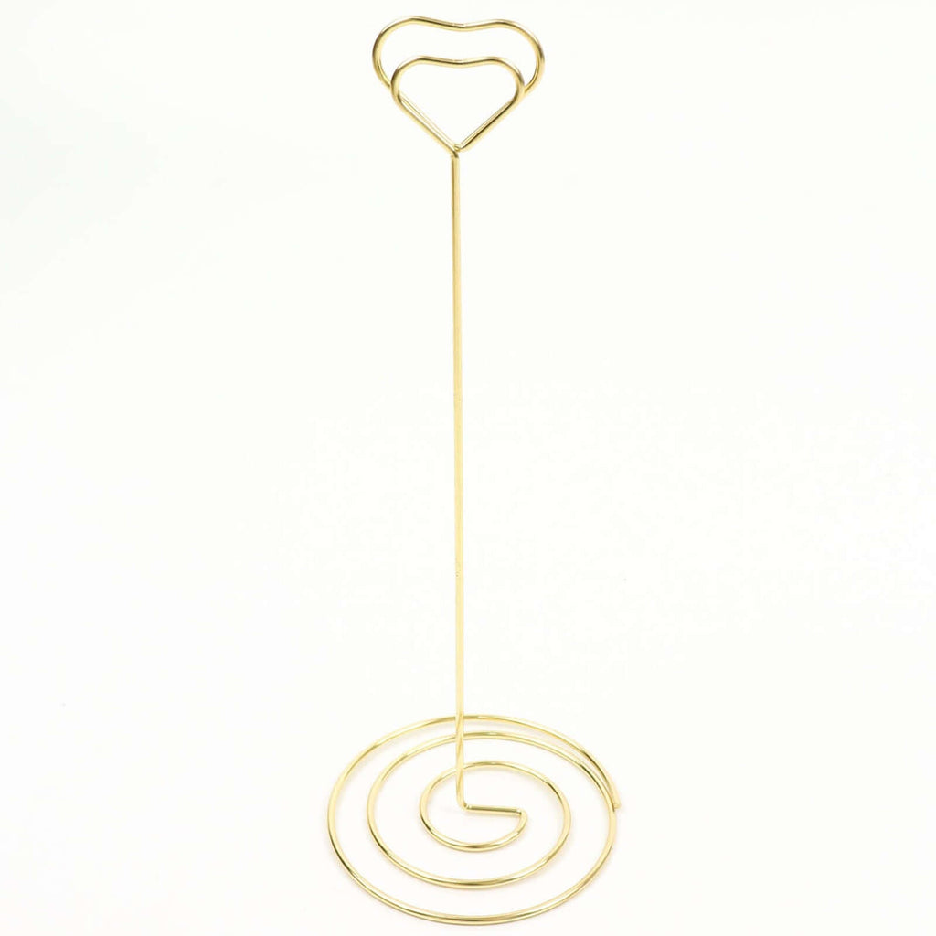 10 - Pack Metal Card Holder Stands Heart Design Gold - Table Number Stands and Wedding Place Card Menu Clips 8" - Bell Racket Store