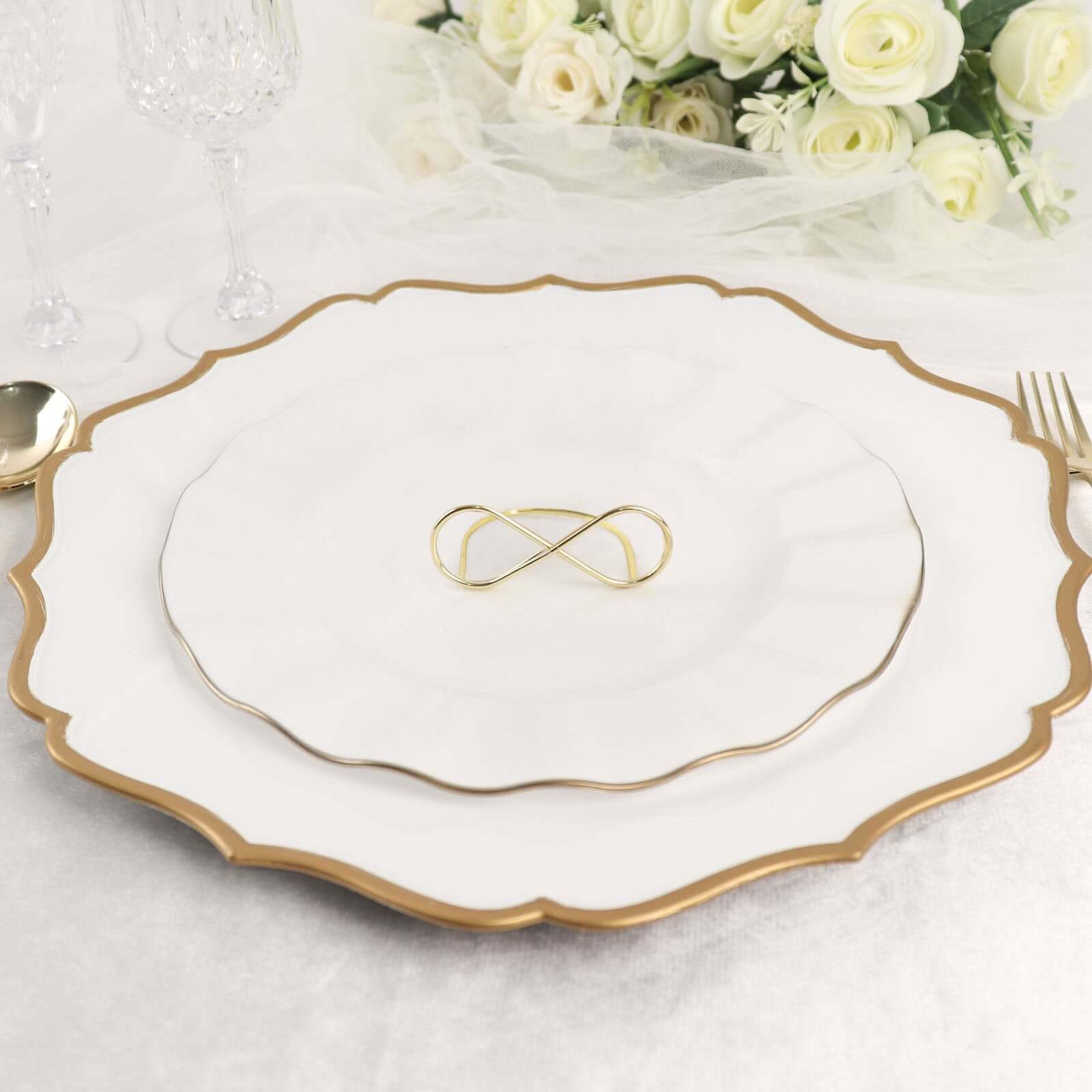 10 - Pack Metal Card Holder Stands Infinity Design Gold - Table Number Stands and Wedding Place Card Menu Clips 3" - Bell Racket Store