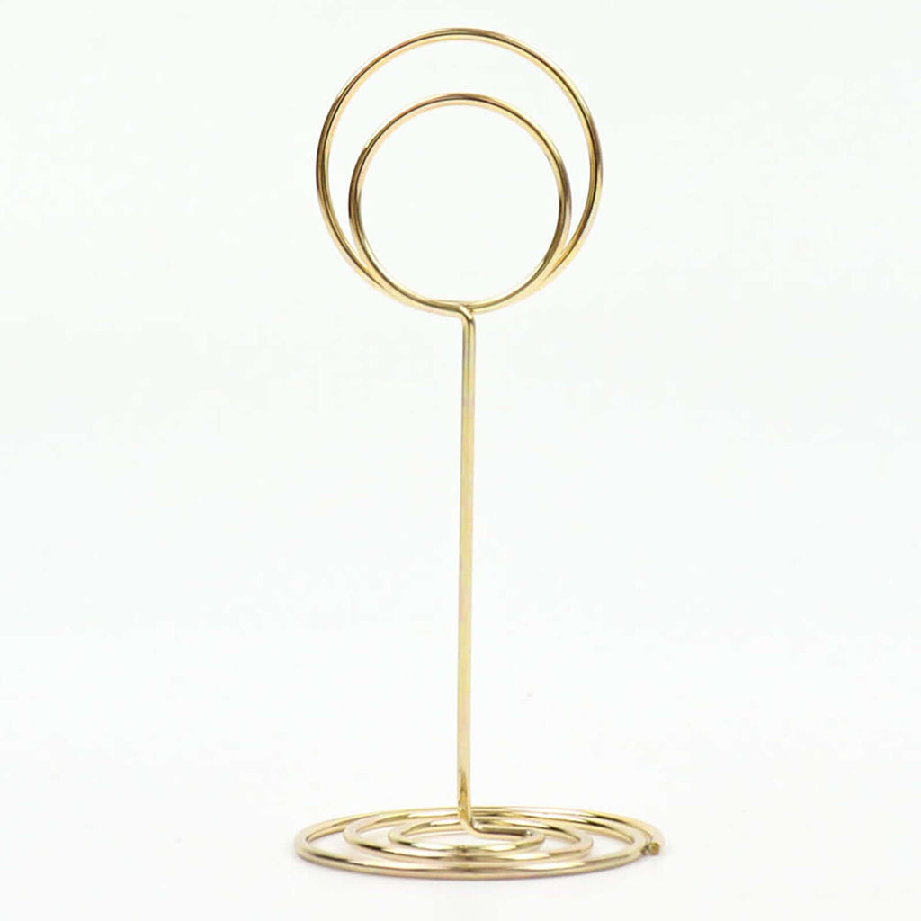 10 - Pack Metal Card Holder Stands Mini Circle Hoop Design Gold - Table Number Stands and Wedding Place Card Menu Clips 3.5" - Bell Racket Store