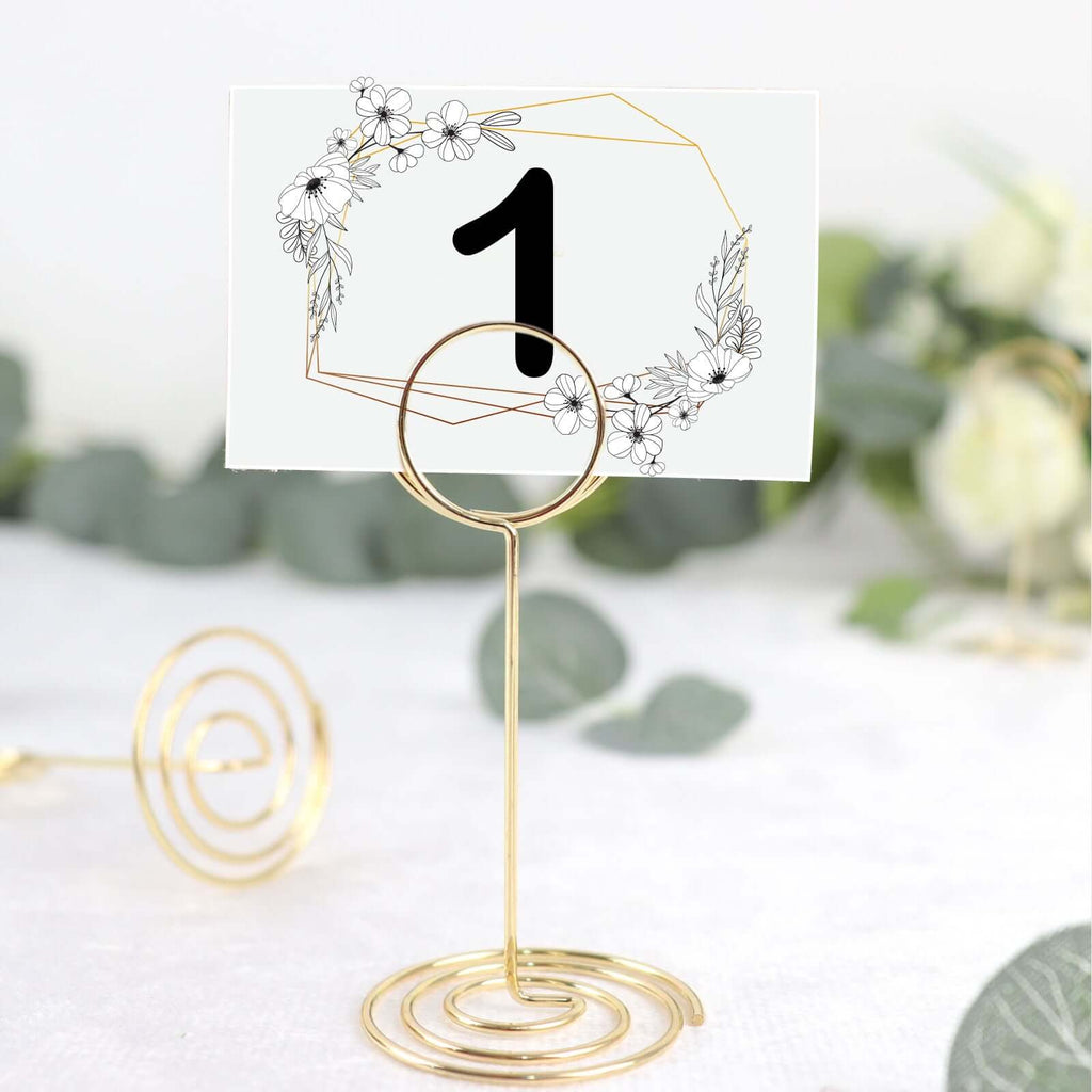 10 - Pack Metal Card Holder Stands Mini Circle Hoop Design Gold - Table Number Stands and Wedding Place Card Menu Clips 3.5" - Bell Racket Store