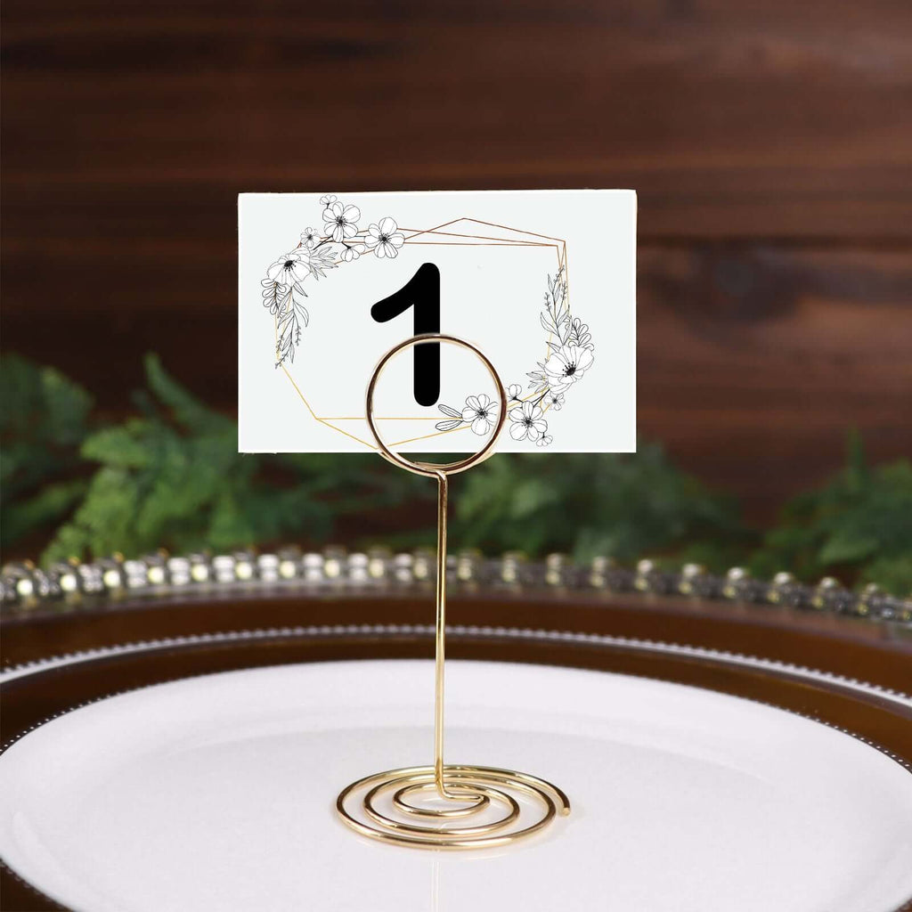10 - Pack Metal Card Holder Stands Mini Circle Hoop Design Gold - Table Number Stands and Wedding Place Card Menu Clips 3.5" - Bell Racket Store