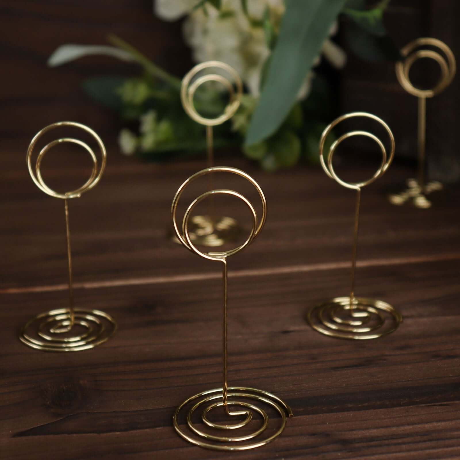 10 - Pack Metal Card Holder Stands Mini Circle Hoop Design Gold - Table Number Stands and Wedding Place Card Menu Clips 3.5" - Bell Racket Store