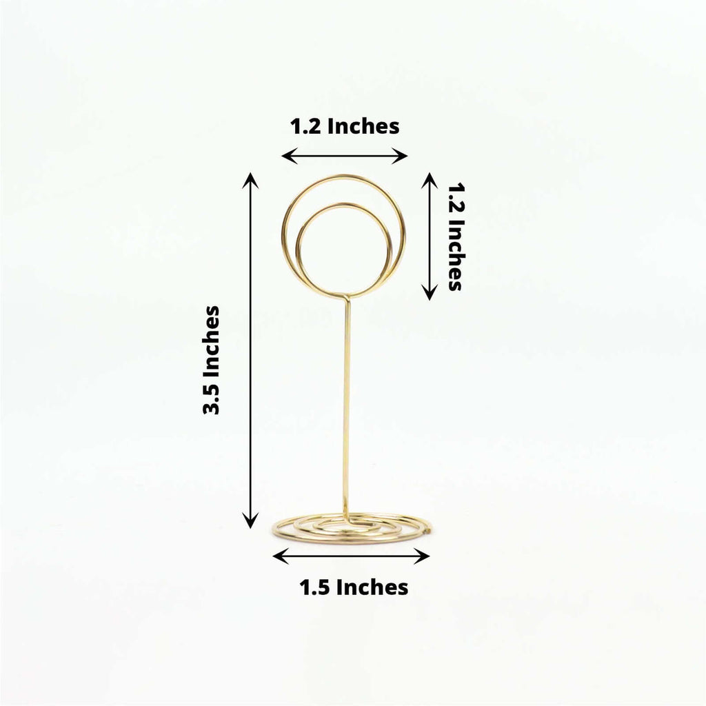 10 - Pack Metal Card Holder Stands Mini Circle Hoop Design Gold - Table Number Stands and Wedding Place Card Menu Clips 3.5" - Bell Racket Store