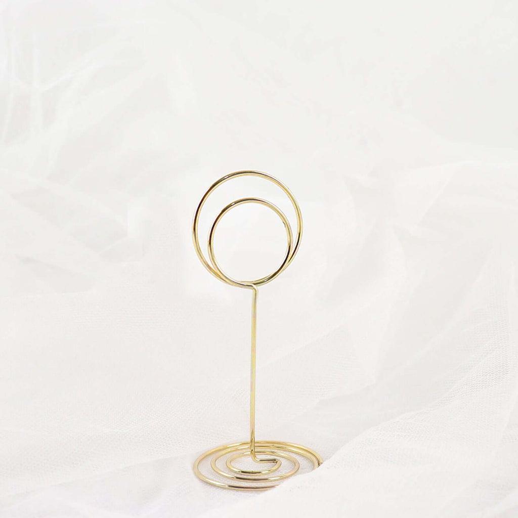 10 - Pack Metal Card Holder Stands Mini Circle Hoop Design Gold - Table Number Stands and Wedding Place Card Menu Clips 3.5" - Bell Racket Store