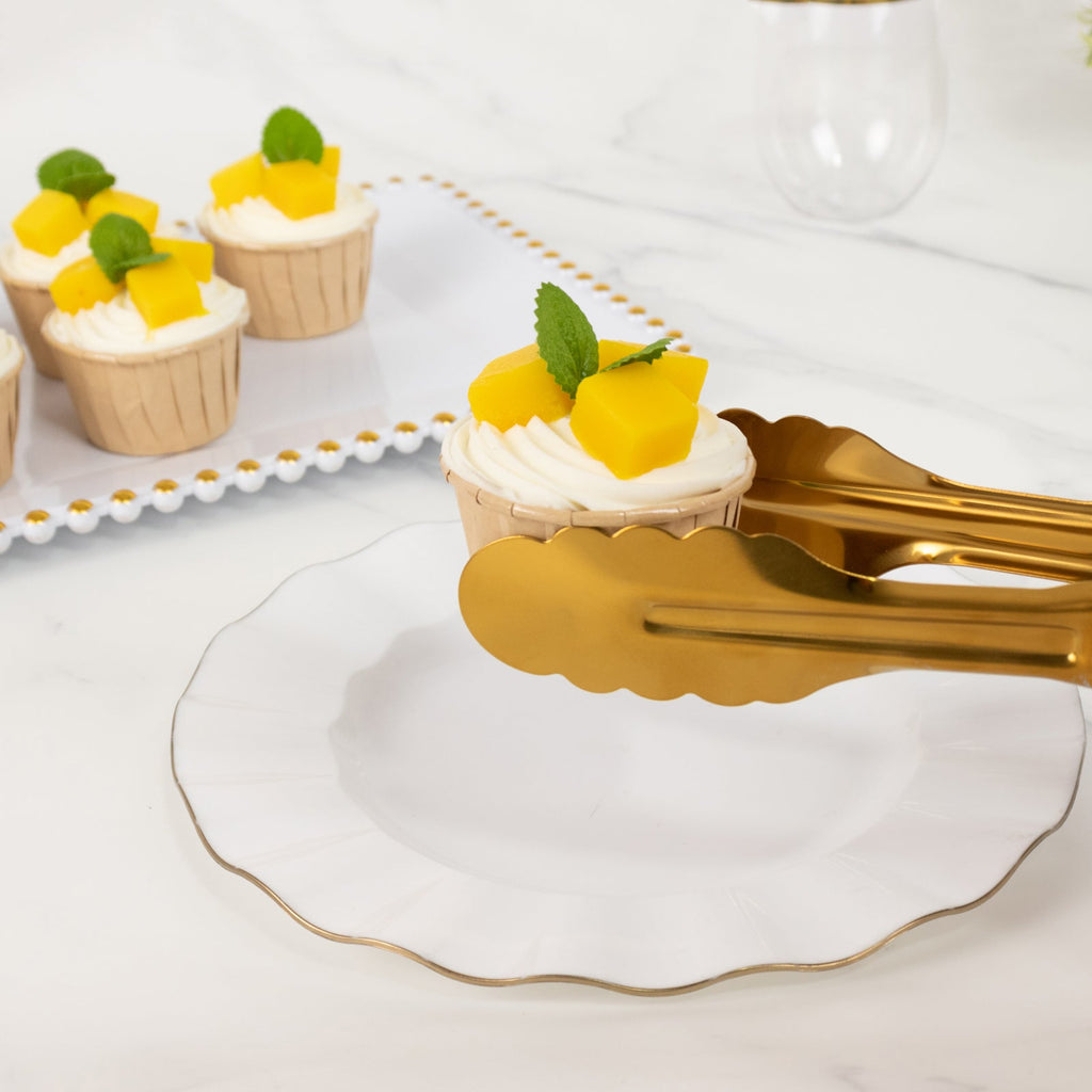 10 - Pack Metal Serving Tongs Gold - Stainless Steel Food Safe Kitchen Tongs with Scalloped Gripping Edge for Indoor & Outdoor Gatherings 9.5" - Bell Racket Store