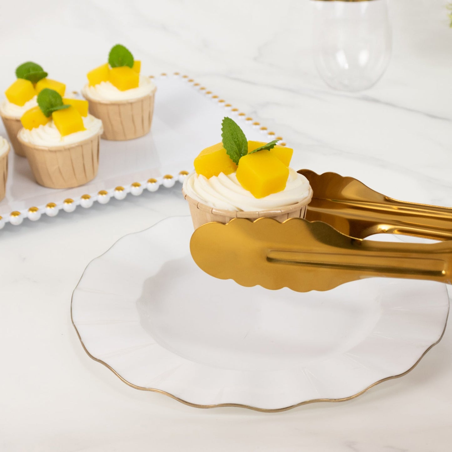 10 - Pack Metal Serving Tongs Gold - Stainless Steel Food Safe Kitchen Tongs with Scalloped Gripping Edge for Indoor & Outdoor Gatherings 9.5" - Bell Racket Store