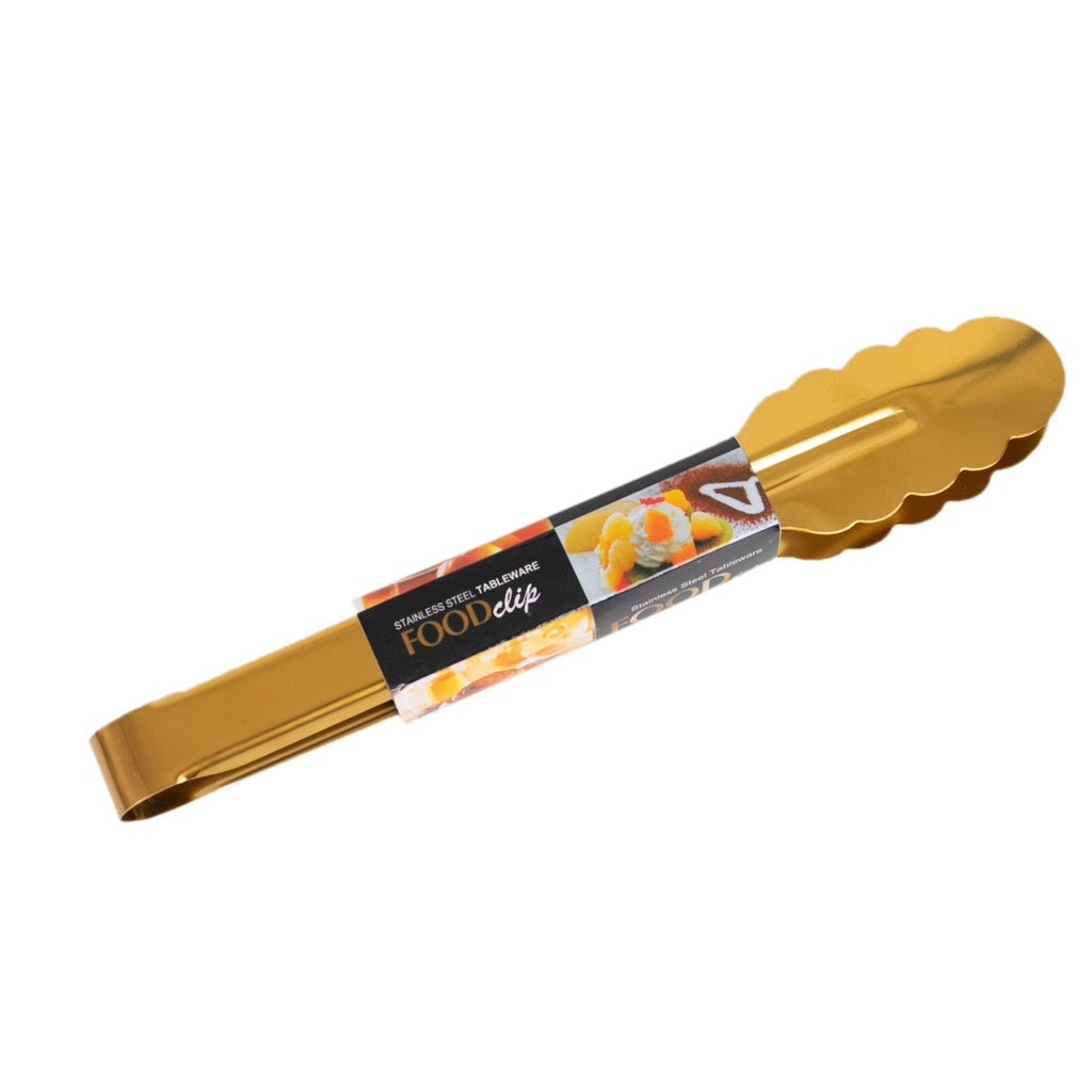 10 - Pack Metal Serving Tongs Gold - Stainless Steel Food Safe Kitchen Tongs with Scalloped Gripping Edge for Indoor & Outdoor Gatherings 9.5" - Bell Racket Store