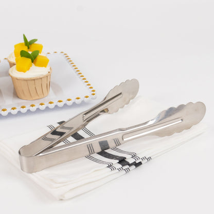 10 - Pack Metal Serving Tongs Silver - Stainless Steel Food Safe Kitchen Tongs with Scalloped Gripping Edge for Indoor & Outdoor Gatherings 9.5" - Bell Racket Store