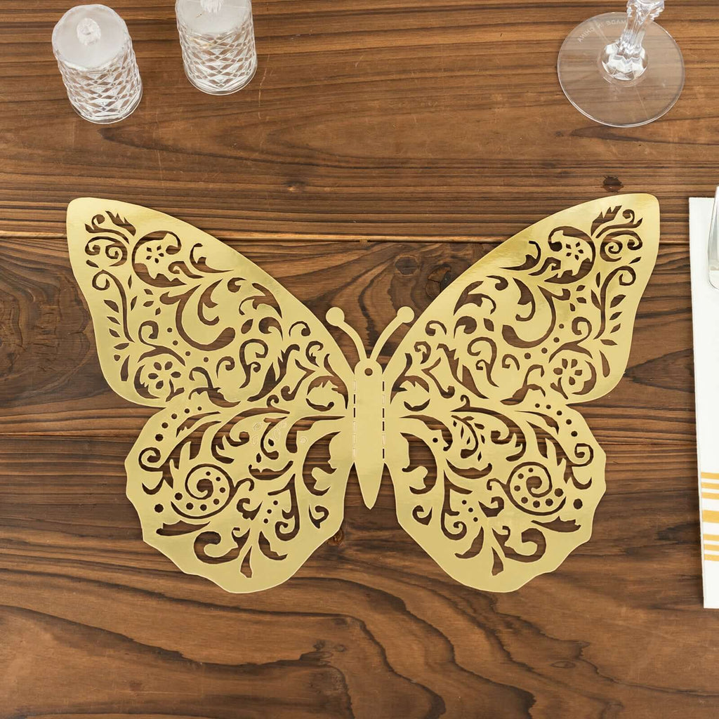 10 Pack Metallic Gold Foil Large 3D Butterfly Wall Stickers, 8"x12" Butterfly Paper Charger Placemat - Bell Racket Store