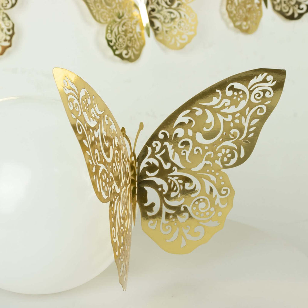 10 Pack Metallic Gold Foil Large 3D Butterfly Wall Stickers, 8"x12" Butterfly Paper Charger Placemat - Bell Racket Store