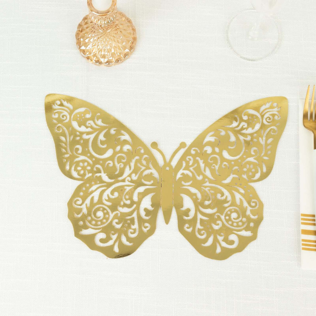 10 Pack Metallic Gold Foil Large 3D Butterfly Wall Stickers, 8"x12" Butterfly Paper Charger Placemat - Bell Racket Store