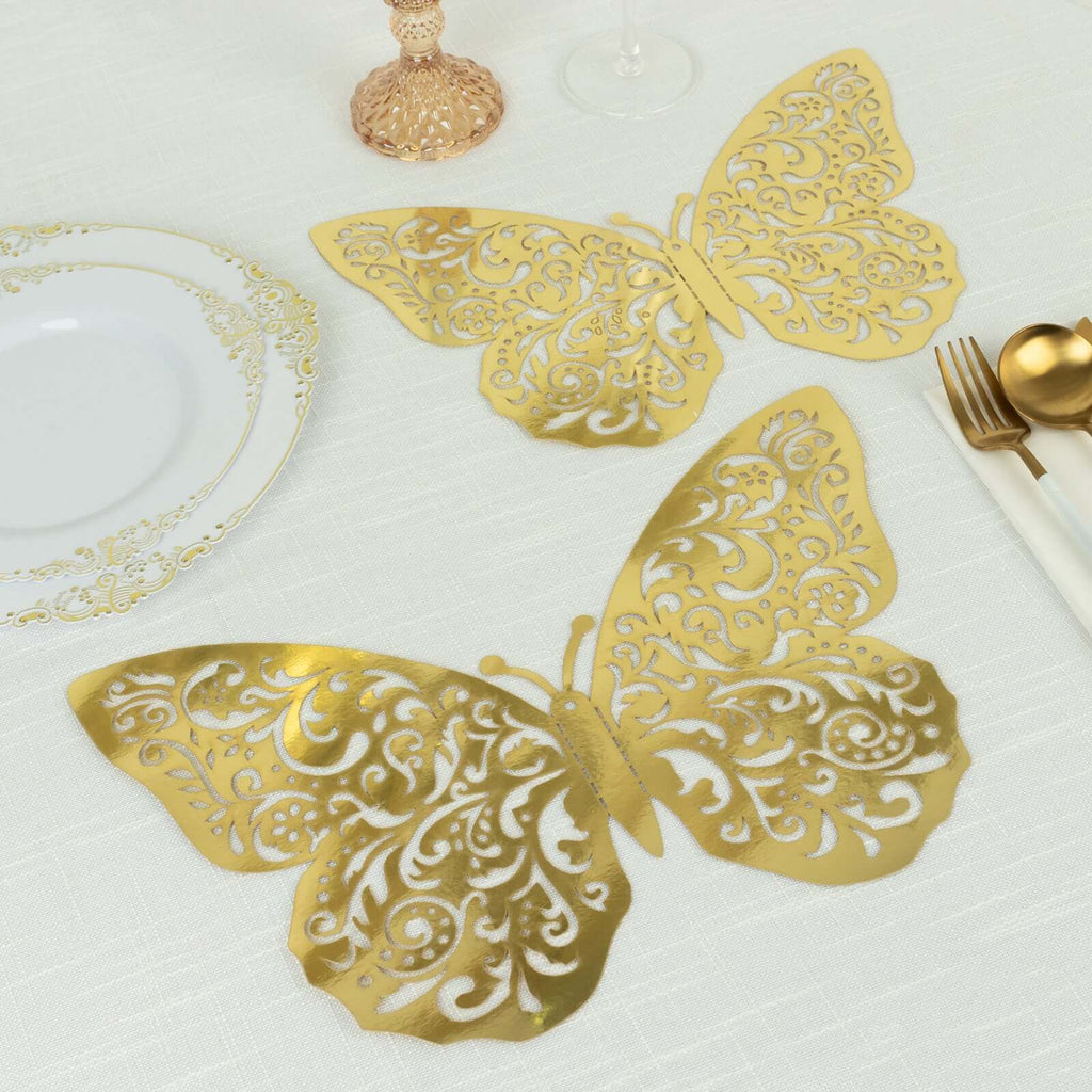 10 Pack Metallic Gold Foil Large 3D Butterfly Wall Stickers, 8"x12" Butterfly Paper Charger Placemat - Bell Racket Store
