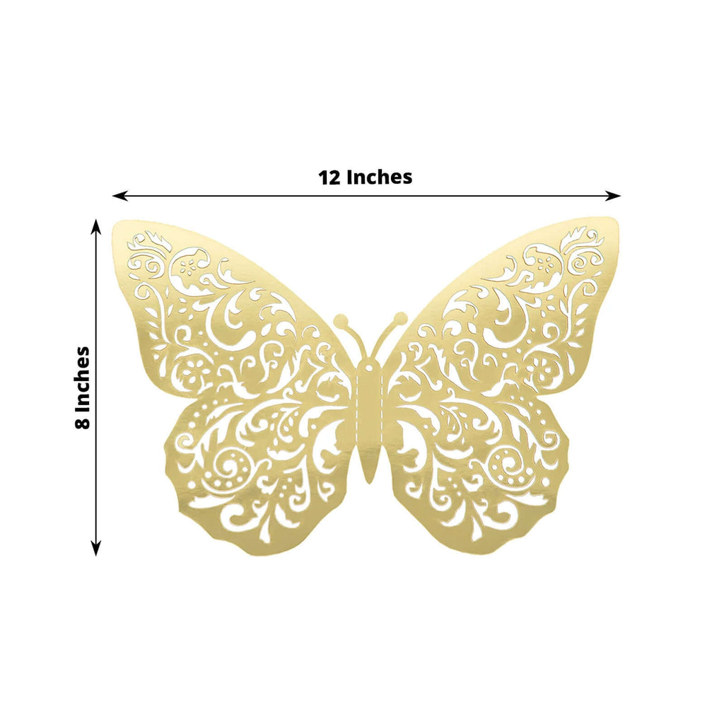 10 Pack Metallic Gold Foil Large 3D Butterfly Wall Stickers, 8"x12" Butterfly Paper Charger Placemat - Bell Racket Store