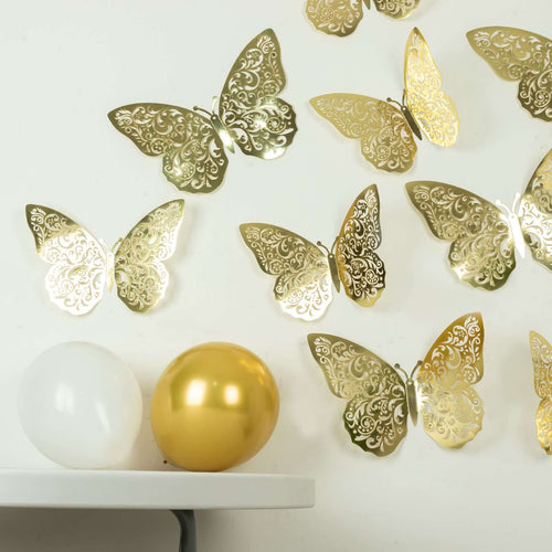 10 Pack Metallic Gold Foil Large 3D Butterfly Wall Stickers, 9"x14" Butterfly Paper Charger Placemat - Bell Racket Store
