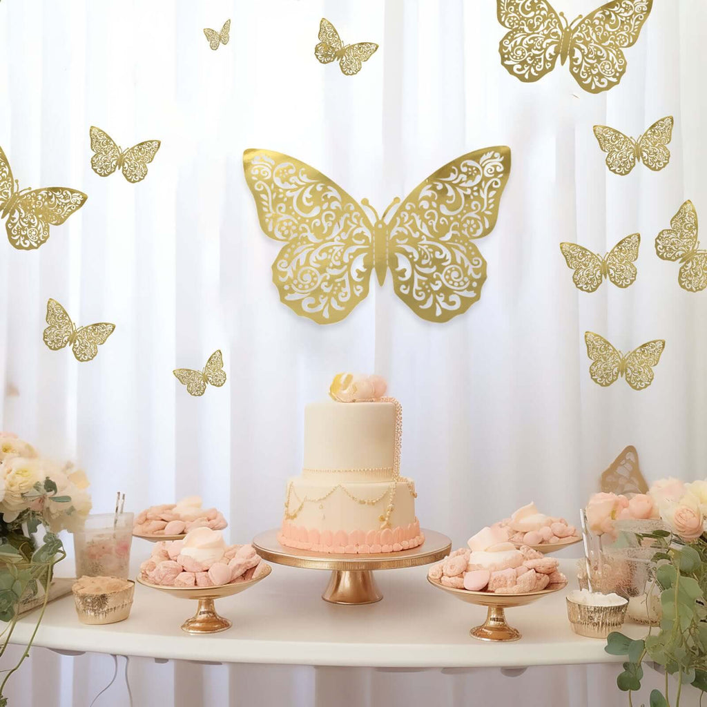 10 Pack Metallic Gold Foil Large 3D Butterfly Wall Stickers, 9"x14" Butterfly Paper Charger Placemat - Bell Racket Store