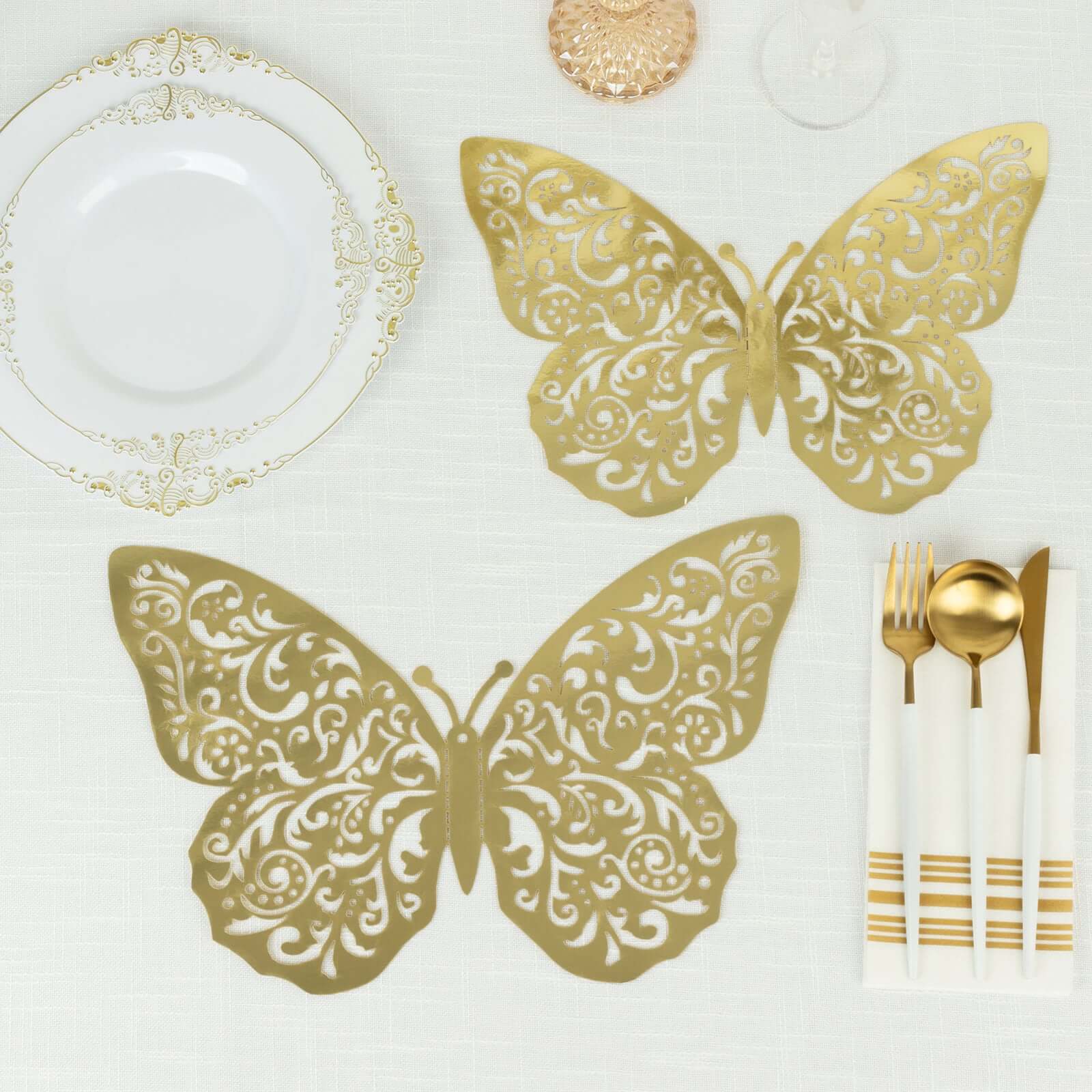 10 Pack Metallic Gold Foil Large 3D Butterfly Wall Stickers, 9"x14" Butterfly Paper Charger Placemat - Bell Racket Store