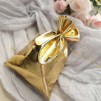 10 Pack Metallic Gold Lame Polyester 5"x7" Party Favor Gift Bags, Shiny Fabric Drawstring Candy Pouch - Bell Racket Store