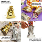 10 Pack Metallic Gold Lame Polyester 5"x7" Party Favor Gift Bags, Shiny Fabric Drawstring Candy Pouch - Bell Racket Store