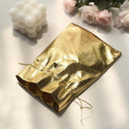 10 Pack Metallic Gold Lame Polyester 5"x7" Party Favor Gift Bags, Shiny Fabric Drawstring Candy Pouch - Bell Racket Store