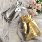 10 Pack Metallic Gold Lame Polyester 5"x7" Party Favor Gift Bags, Shiny Fabric Drawstring Candy Pouch - Bell Racket Store